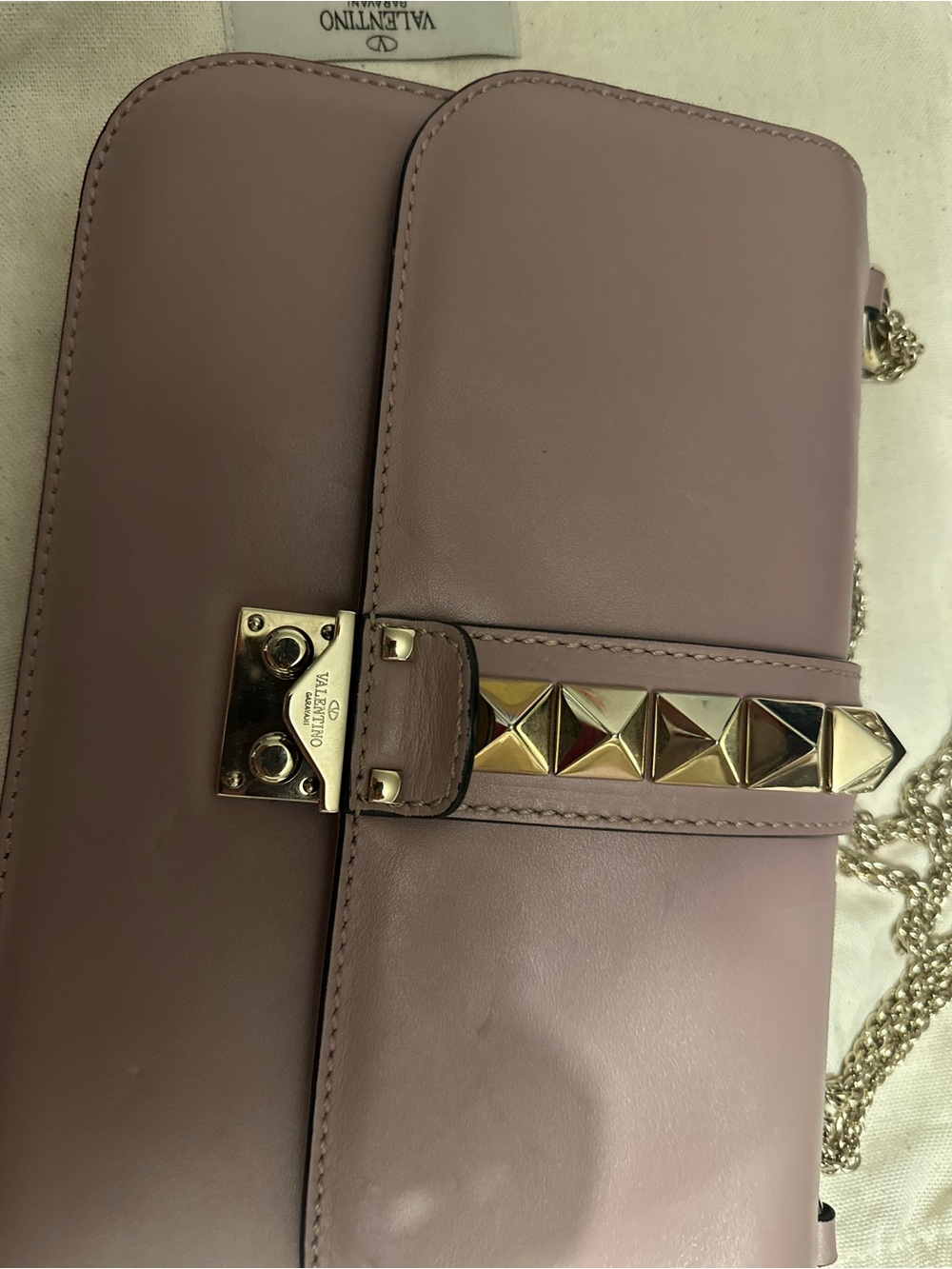 Valentino Pink Leather Crossbody with Gold Rockstud Accent